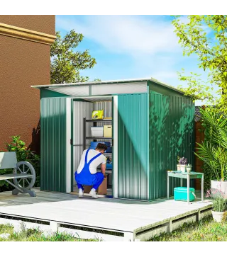 Cobertizo de Jardín Exterior 4,5 m² 260x194x200 cm con Paneles Frontales Transparentes y 2 Puertas Corredizas Verde