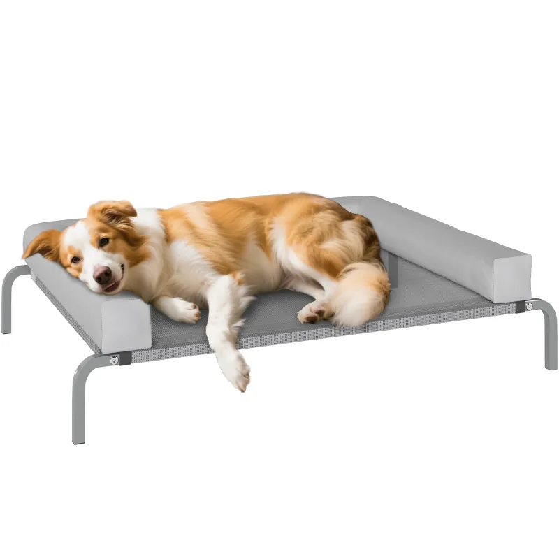 Cama Elevada para Perros Refrescante con Refuerzos Extraíbles Malla Transpirable y Marco de Acero 110x75x30 cm Gris