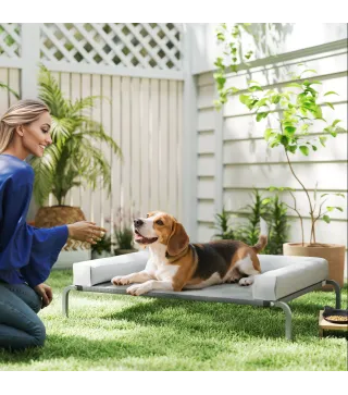 Cama Elevada para Perros Refrescante con Refuerzos Extraíbles Malla Transpirable y Marco de Acero 110x75x30 cm Gris