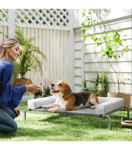 Cama Elevada para Perros Refrescante con Refuerzos Extraíbles Malla Transpirable y Marco de Acero 110x75x30 cm Gris