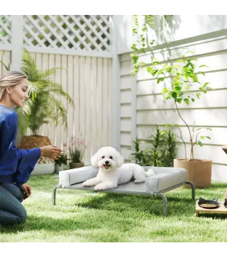 Cama Elevada para Perros Refrescante con Refuerzos Extraíbles Malla Transpirable y Marco de Acero 90x65x30 cm Gris