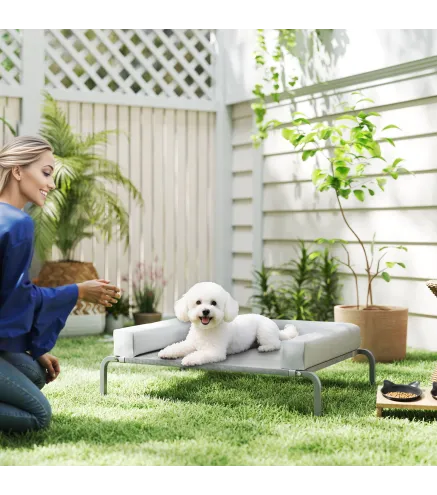Cama Elevada para Perros Refrescante con Refuerzos Extraíbles Malla Transpirable y Marco de Acero 90x65x30 cm Gris