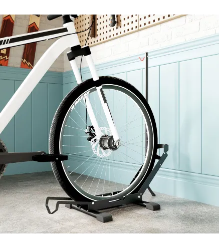 Soporte para Bicicletas de Acero Aparca Bicis de Suelo Plegable Portátil para Casa Garaje Taller 75x41x71-81 cm Negro