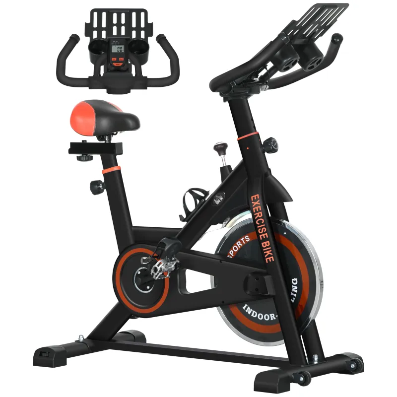 Bici Estática con Resistencia Regulable Volante de Inercia 8 kg Pantalla LCD Manillar y Asiento Ajustable Negro y Rojo