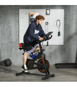 Bici Estática con Resistencia Regulable Volante de Inercia 8 kg Pantalla LCD Manillar y Asiento Ajustable Negro y Rojo