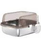Arenero para Gatos Cubierto con Bandeja de Acero Inoxidable Bordes Altos Pala y Zona para Caída de Arena Gris