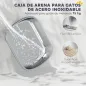 Arenero para Gatos Cubierto Cerrado con Bandeja de Acero Inoxidable Bordes Altos Pala y Zona para Caída de Arena Gris