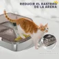 Arenero para Gatos Cubierto Cerrado con Bandeja de Acero Inoxidable Bordes Altos Pala y Zona para Caída de Arena Gris