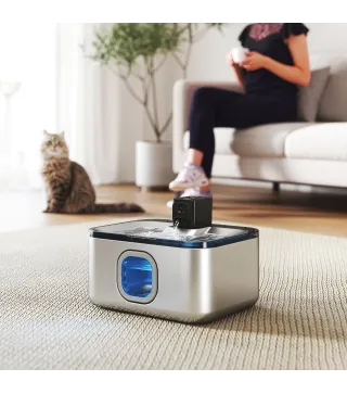 Fuente para Gatos de Acero Inoxidable 5L Bebedero Gatos Automático con Luz LED Bomba Súper Silenciosa y Filtro Plata