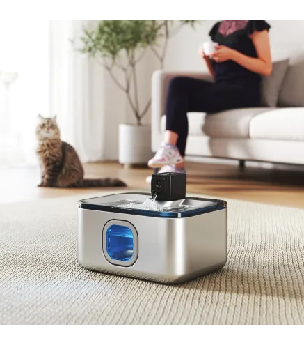 Fuente para Gatos de Acero Inoxidable 5L Bebedero Gatos Automático con Luz LED Bomba Súper Silenciosa y Filtro Plata