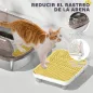 Arenero para Gatos Cubierto con Bandeja de Acero Inoxidable Bordes Altos Pala Peldaño y Zona para Caída de Arena Gris