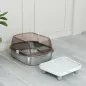 Arenero para Gatos Cubierto con Bandeja de Acero Inoxidable Bordes Altos Pala Peldaño y Zona para Caída de Arena Gris