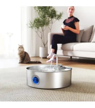 Fuente para Gatos de Acero Inoxidable 7L Fuente de Agua para Mascotas Silencioso Automático con Sistema de Filtros