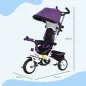 Triciclo Evolutivo para Niños +12 Meses con Toldo Plegable Mango de Empuje Telescópico y Cinturón de Seguridad Violeta