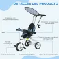 Triciclo para Bebés de +12 Meses con Toldo Plegable Mango de Empuje Telescópico Desmontable y Portabotellas Azul Blanco