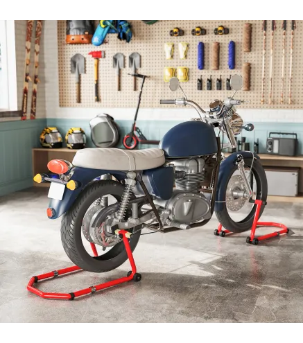 Combo de Soporte de Rueda Delantera y Trasera Motocicleta Carga 390 kg con Adaptadores de Horquillas en U y L Ruedas