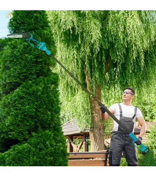 Mini Motosierra Bateria 8 Pulgadas 6000mAh con 580W Motor sin Escobillas 2 Baterías Palo Telescópico para Podar Árboles