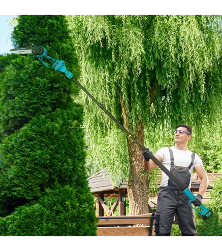 Mini Motosierra Bateria 8 Pulgadas 6000mAh con 580W Motor sin Escobillas 2 Baterías Palo Telescópico para Podar Árboles