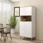 Alacena de Cocina con 4 Puertas Encimera para Microondas Estantes Ajustables Orificio de Cable y Patas de Madera Blanco