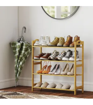 Estanteria para Zapatos de Bambu para 12 Pares de Zapatos para Entrada Pasillo Dormitorio 67,5x24,7x72 cm Natural