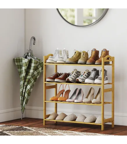 Estanteria para Zapatos de Bambu para 12 Pares de Zapatos para Entrada Pasillo Dormitorio 67,5x24,7x72 cm Natural