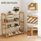 Estantería para Zapatos de Bambú para 12 Pares de Zapatos para Entrada Pasillo Dormitorio 67,5x24,7x72 cm Natural