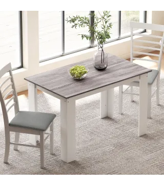 Mesa de Comedor para 4-6 Personas Rectangular de Melamina de Madera y Estilo Moderno 120x69x75 cm Gris y Blanco