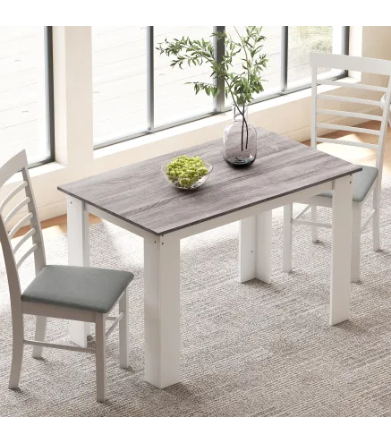 Mesa de Comedor para 4-6 Personas Rectangular de Melamina de Madera y Estilo Moderno 120x69x75 cm Gris y Blanco
