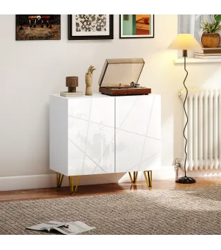 Aparador de Entrada con 2 Puertas y Estantes Ajustables para Cocina Sala 80x40x75 cm Blanco Brillo