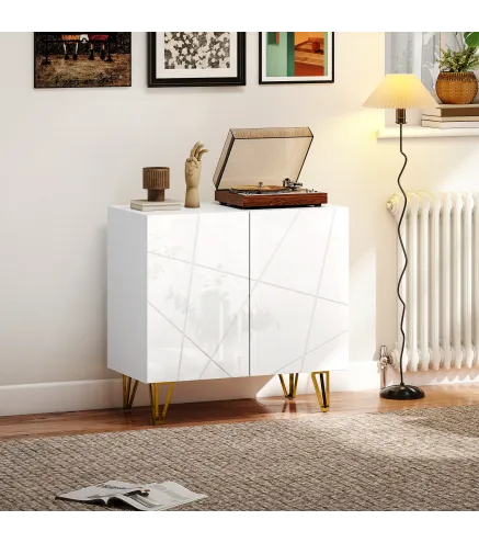 Aparador de Entrada con 2 Puertas y Estantes Ajustables para Cocina Sala 80x40x75 cm Blanco Brillo