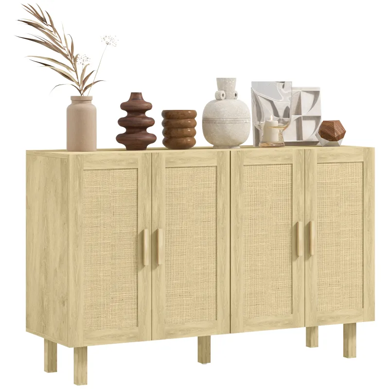 Aparador para Salón con 4 Puertas de Rejilla y Estantes Ajustables Aparador de Estilo Cannage 120x39,5x76 cm Natural