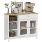 Aparador para Salón con 2 Puertas de Vidrio Cajón Compartimentos Abiertos y Estantes Ajustables 100x35x80,3 cm Blanco