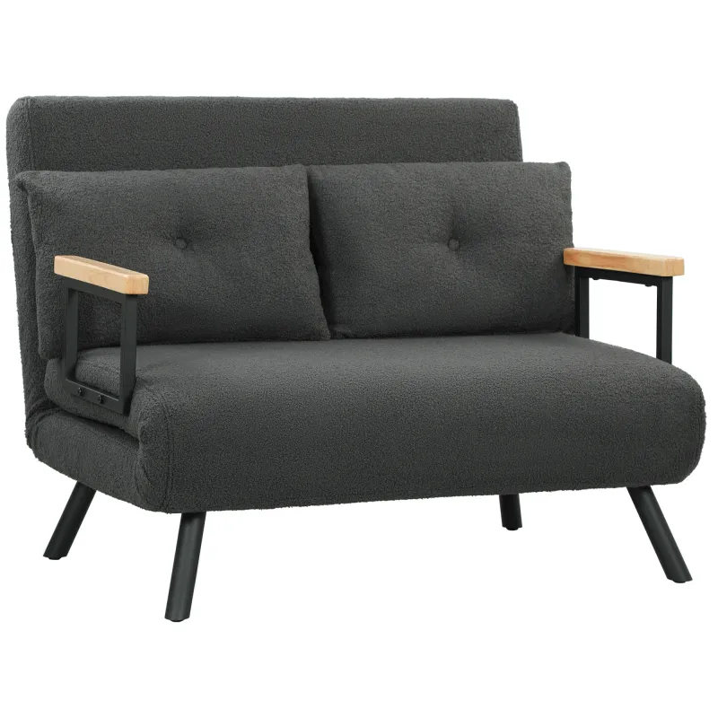 Sofá Cama Convertible 4 en 1 Sillón Cama 2 Plazas Plegable Respaldo Ajustable de 5 Niveles Almohadas 102x73x81cm Gris