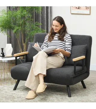 Sofá Cama Convertible 4 en 1 Sillón Cama 2 Plazas Plegable Respaldo Ajustable de 5 Niveles Almohadas 102x73x81cm Gris