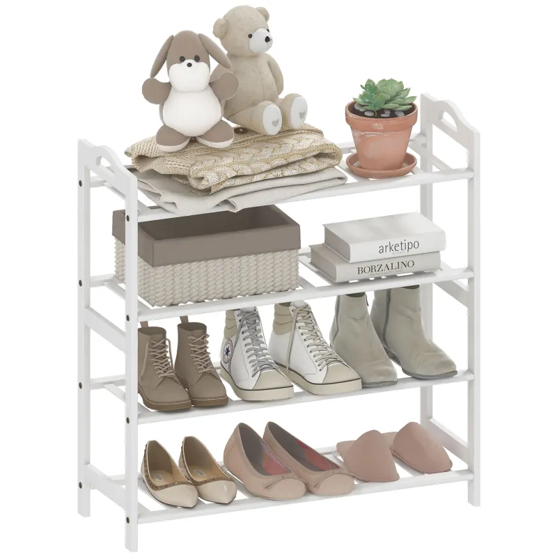Estantería para Zapatos de Bambú para 12 Pares de Zapatos para Entrada Pasillo Dormitorio 67,5x24,7x72 cm Blanco