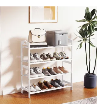 Estanteria para Zapatos de Bambu para 12 Pares de Zapatos para Entrada Pasillo Dormitorio 67,5x24,7x72 cm Blanco