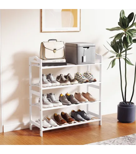 Estanteria para Zapatos de Bambu para 12 Pares de Zapatos para Entrada Pasillo Dormitorio 67,5x24,7x72 cm Blanco