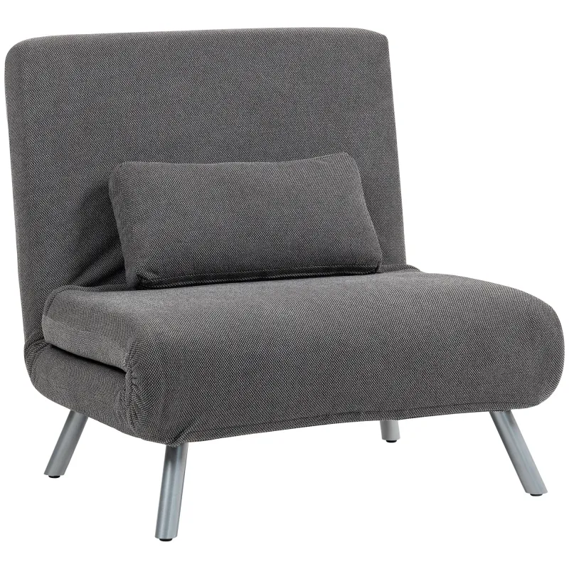 Sofá Cama de 1 Plaza Plegable Tapizado en Tela Gris Jaspeado con Respaldo Ajustable de 5 Niveles 80x75x83 cm