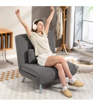 Sofá Cama de 1 Plaza Plegable Tapizado en Tela Gris Jaspeado con Respaldo Ajustable de 5 Niveles 80x75x83 cm