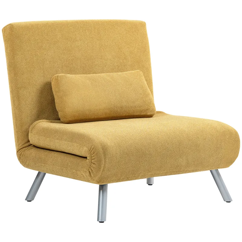 Sofá Cama de 1 Plaza Plegable Tapizado en Tela Amarillo Jaspeado con Respaldo Ajustable de 5 Niveles 80x75x83 cm