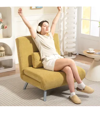 Sofá Cama de 1 Plazas Plegable Tapizado en Terciopelo con Respaldo Ajustable de 5 Niveles 80x75x83 cm Amarillo