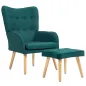 Sillón con Reposapiés Sillón Lectura con Respaldo Alto Capitoné Patas de Madera y Tapizado en Lino Verde Oscuro