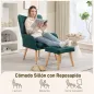 Sillón con Reposapiés Sillón Lectura con Respaldo Alto Capitoné Patas de Madera y Tapizado en Lino Verde Oscuro