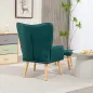 Sillón con Reposapiés Sillón Lectura con Respaldo Alto Capitoné Patas de Madera y Tapizado en Lino Verde Oscuro