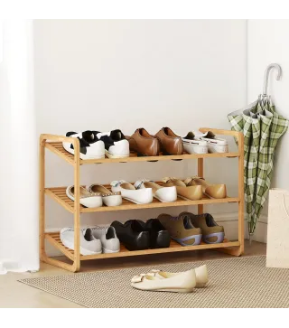 Estanteria para Zapatos de Bambu para 12 Pares de Zapatos Estanteria para Entrada Dormitorio 76x33x50,8 cm Natural