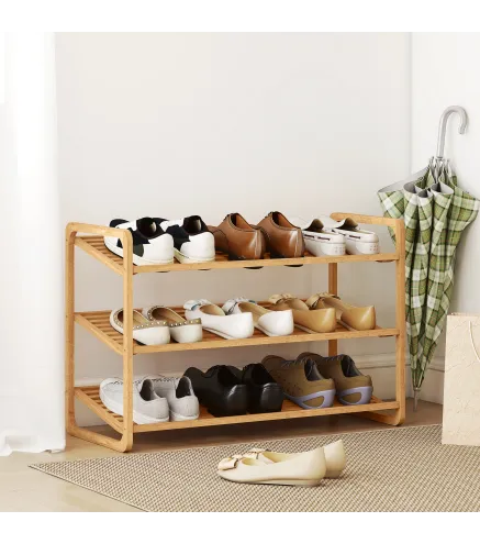 Estanteria para Zapatos de Bambu para 12 Pares de Zapatos Estanteria para Entrada Dormitorio 76x33x50,8 cm Natural