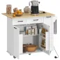 Isla de Cocina con Ruedas Toma de Corriente USB Tablero Plegable 2 Cajones Especiero y Toallero 119,5x74x94,5 cm Blanco