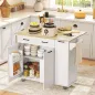 Isla de Cocina con Ruedas Toma de Corriente USB Tablero Plegable 2 Cajones Especiero y Toallero 119,5x74x94,5 cm Blanco