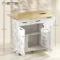 Isla de Cocina con Ruedas Toma de Corriente USB Tablero Plegable 2 Cajones Especiero y Toallero 119,5x74x94,5 cm Blanco