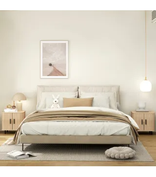 Pack de 2 Mesitas de Noche con Puertas Correderas 2 Estantes y Patas de Acero Estilo Escandinavo 48x40x48 cm Roble